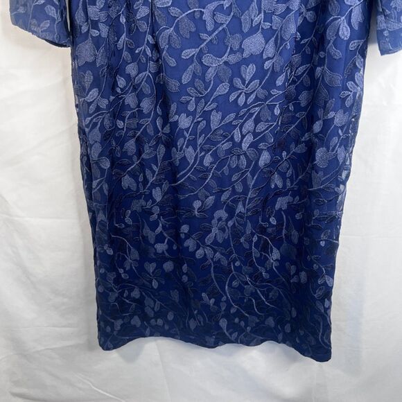 JS Collections Lace Scoop Neck Shift Dress Dressy Cocktail Evening Size 14 Blue - Picture 3 of 8